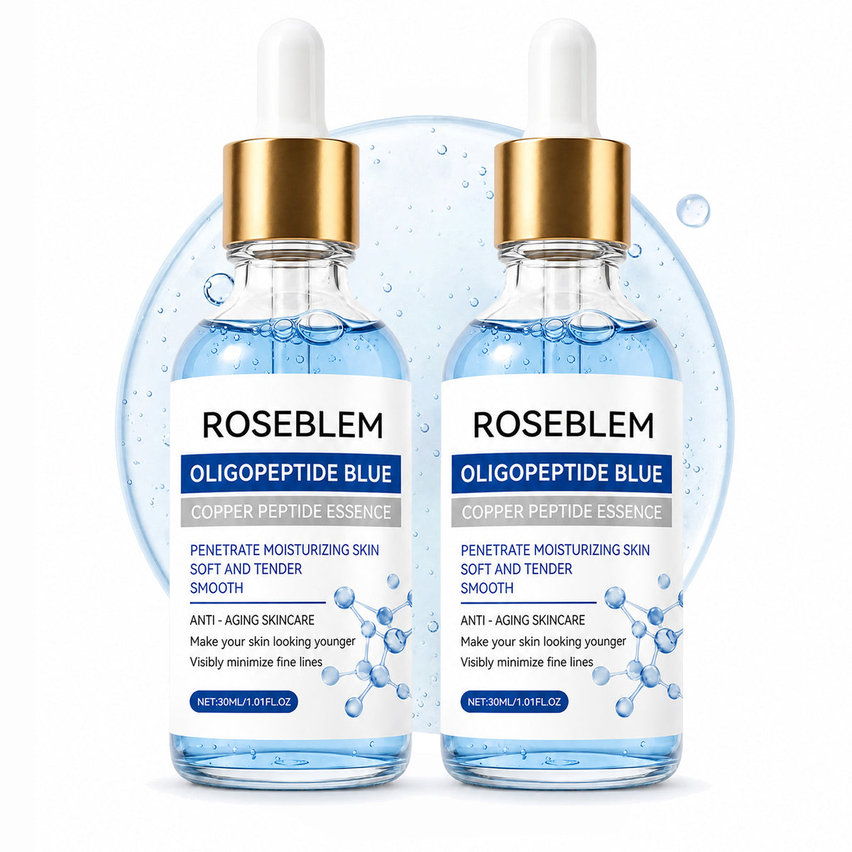 ROSEBLEM Copper Peptides Serum for Face Targets Anti-aging Delivers Deep Hydration and Tightens Facial Skin. Fragrance Free 1.01 fl oz