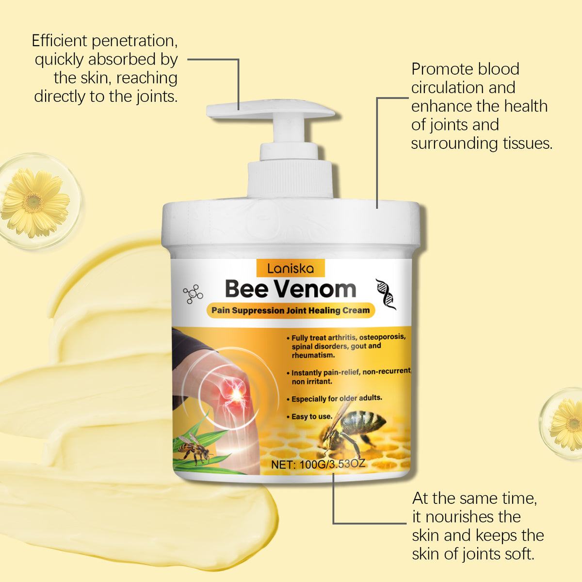 Lonisko Bee Venom Joint Pain Relief Cream – Fast-Acting Formula for Arthritis-100g