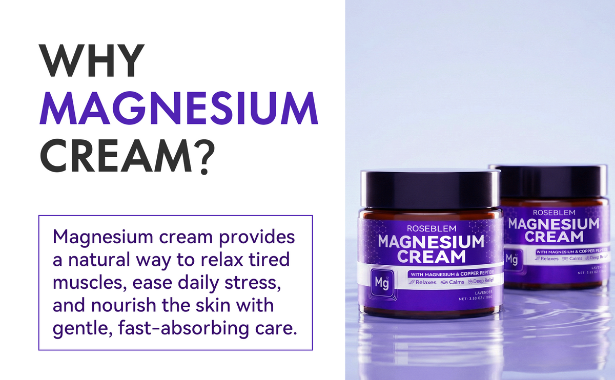 Roseblem Magnesium Cream for Sleep, Natural Magnesium Lotion for Deep Relaxation, 3.53 oz