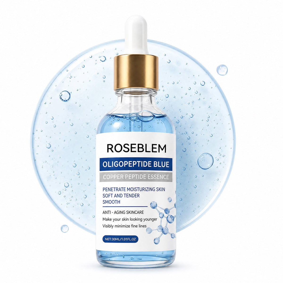 ROSEBLEM Copper Peptides Serum for Face Targets Anti-aging Delivers Deep Hydration and Tightens Facial Skin. Fragrance Free 1.01 fl oz