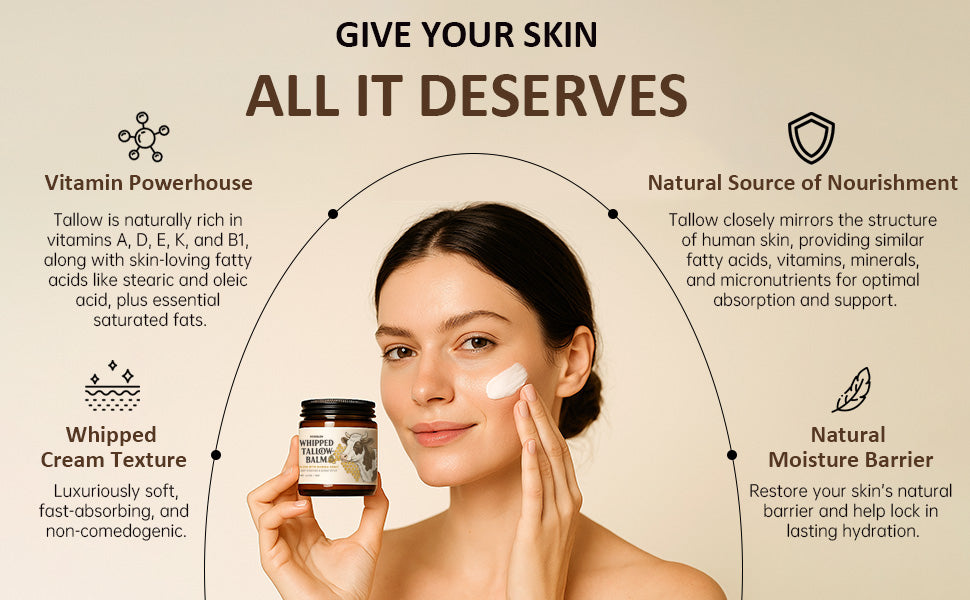 ROSEBLEM Whipped Tallow Balm - 100% Grass-Fed Beef Tallow and Honey Balm for Face & Body Moisturizer for Sensitive Skin 4.2oz