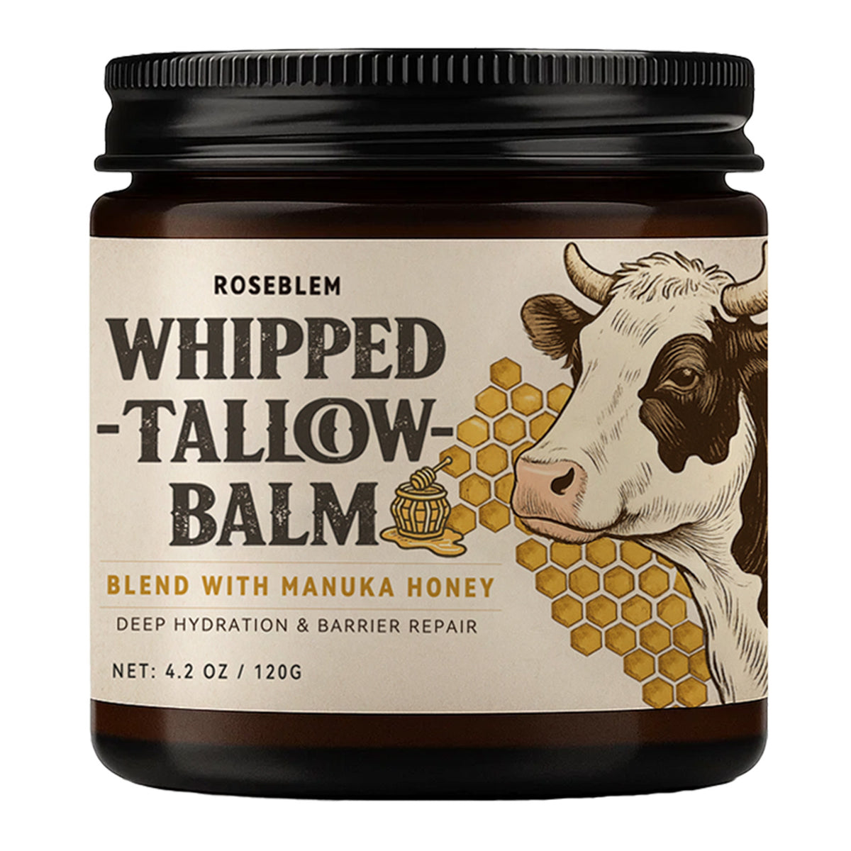 ROSEBLEM Whipped Tallow Balm - 100% Grass-Fed Beef Tallow and Honey Balm for Face & Body Moisturizer for Sensitive Skin 4.2oz