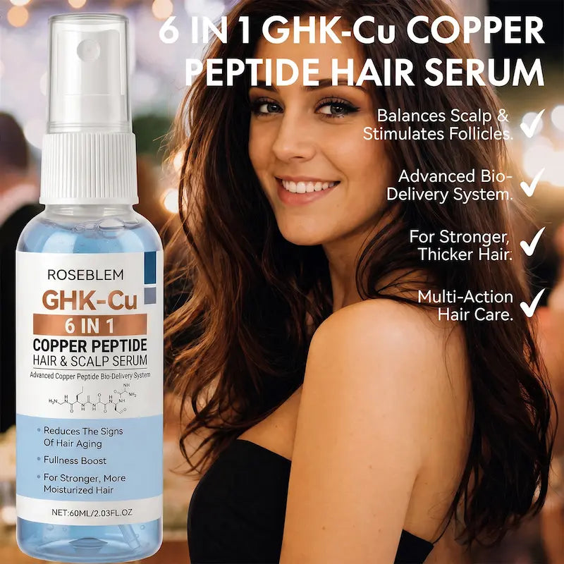 New GHK-Cu 6 IN 1 Copper Peptide Hair & Scalp Serum – Blue Copper Peptide Formula for Volume & Hair Strength, 60ml/2.03 fl.oz