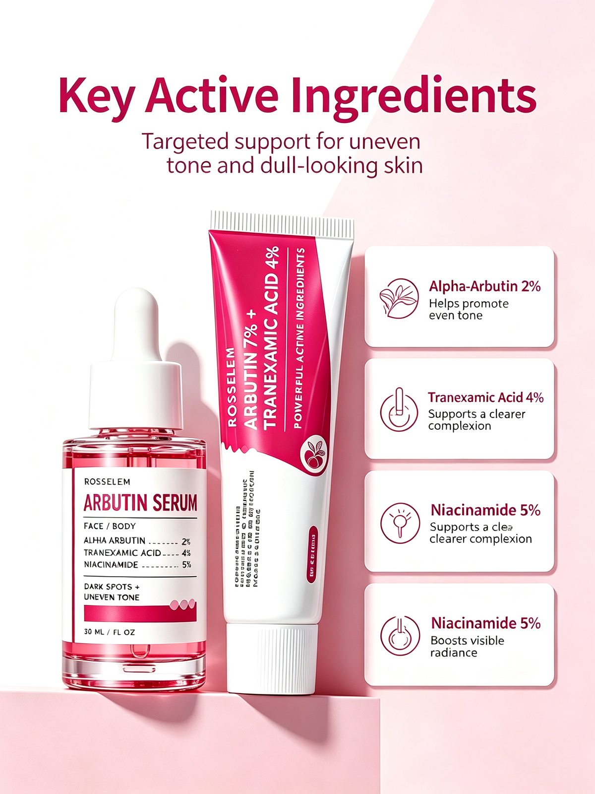 Roseblem Daily Arbutin Set, for dark spots and uneven skin tone, facial skincare