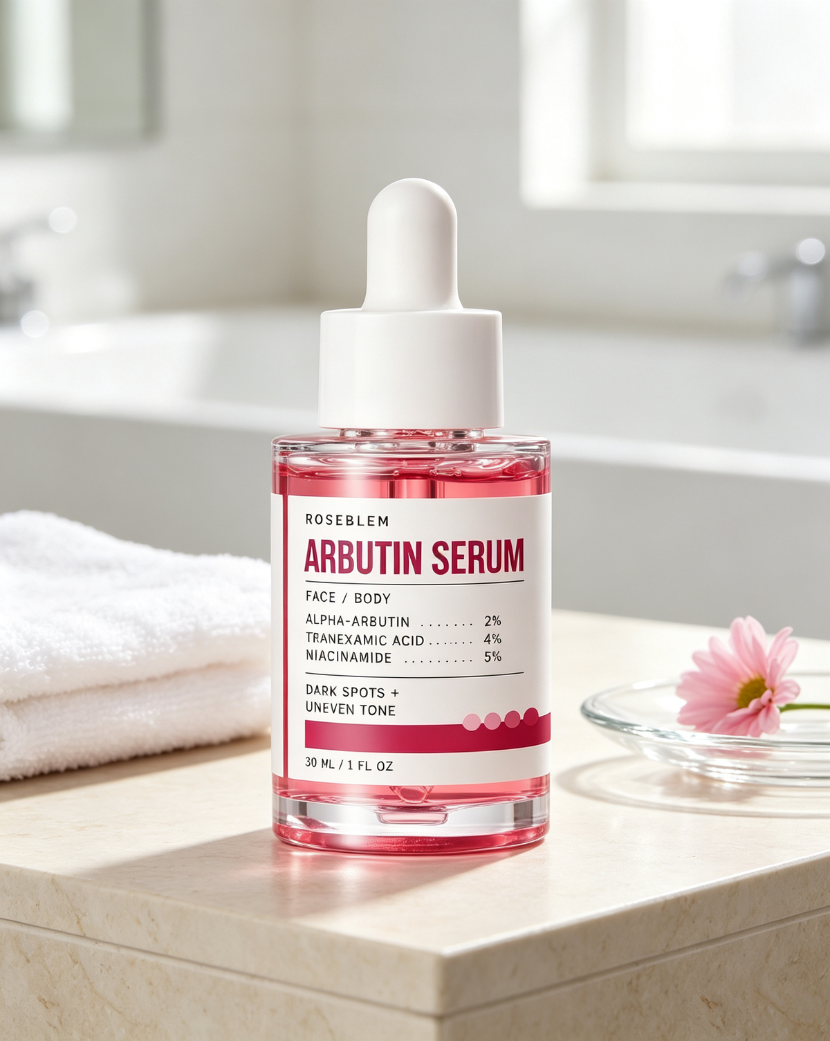 Roseblem Arbutin and Tranexamic Acid Facial Serum,formulated to improve dark spots and uneven skin tone,facial skincare product,1fl oz