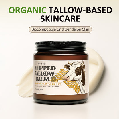 ROSEBLEM Whipped Tallow Balm - 100% Grass-Fed Beef Tallow and Honey Balm for Face & Body Moisturizer for Sensitive Skin 4.2oz
