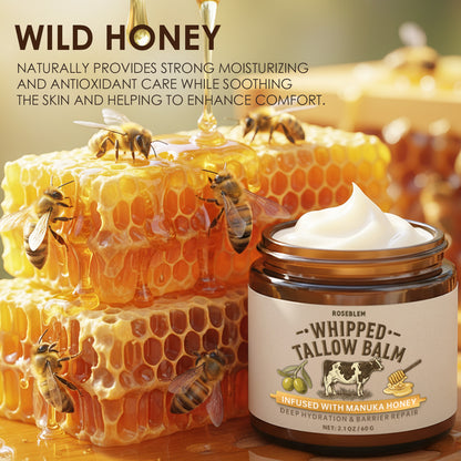 ROSEBLEM Whipped Tallow Balm - 100% Grass-Fed Beef Tallow and Honey Balm for Face & Body Moisturizer for Sensitive Skin 2.1oz