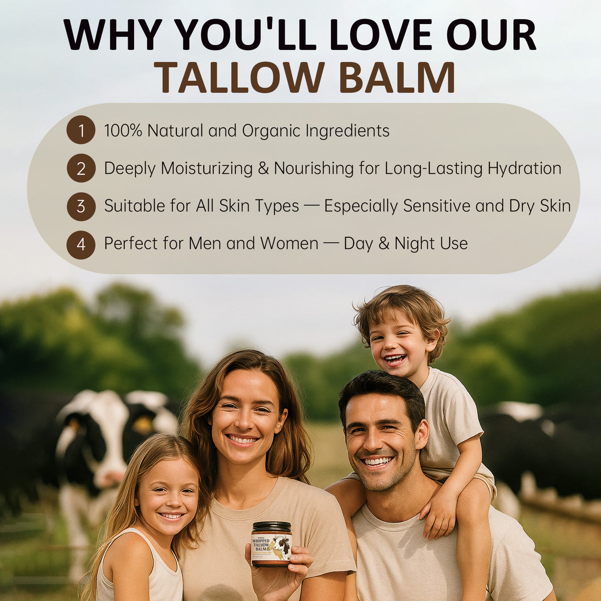 ROSEBLEM Whipped Tallow Balm - 100% Grass-Fed Beef Tallow and Honey Balm for Face & Body Moisturizer for Sensitive Skin 4.2oz
