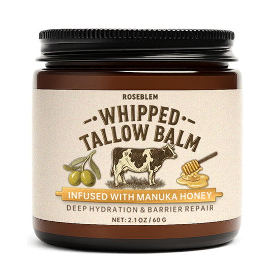 ROSEBLEM Whipped Tallow Balm - 100% Grass-Fed Beef Tallow and Honey Balm for Face & Body Moisturizer for Sensitive Skin 2.1oz