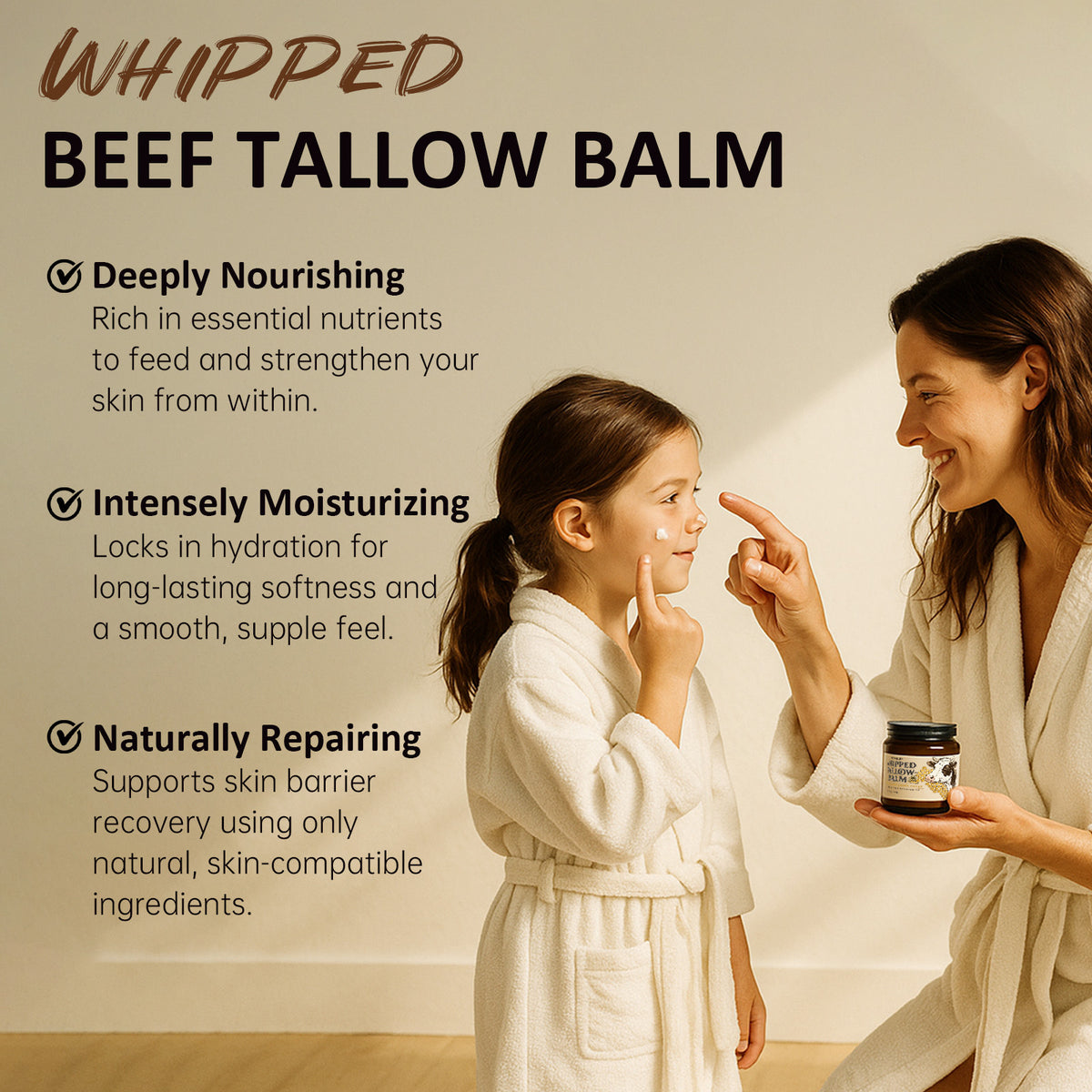 ROSEBLEM Whipped Tallow Balm - 100% Grass-Fed Beef Tallow and Honey Balm for Face & Body Moisturizer for Sensitive Skin 4.2oz