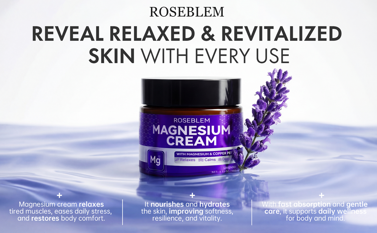 Roseblem Magnesium Cream for Sleep, Natural Magnesium Lotion for Deep Relaxation, 3.53 oz