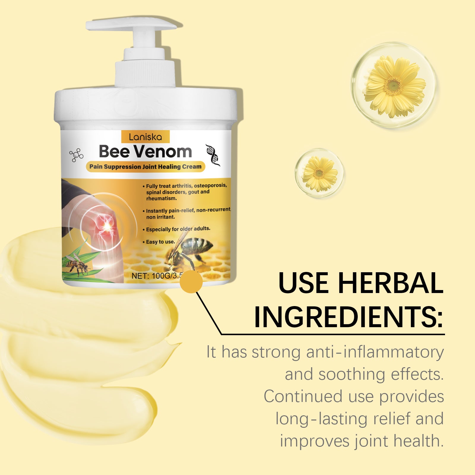 Lonisko Bee Venom Joint Pain Relief Cream – Fast-Acting Formula for Arthritis-100g
